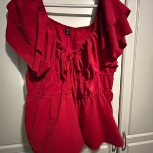 Women's Red Ruffled Top